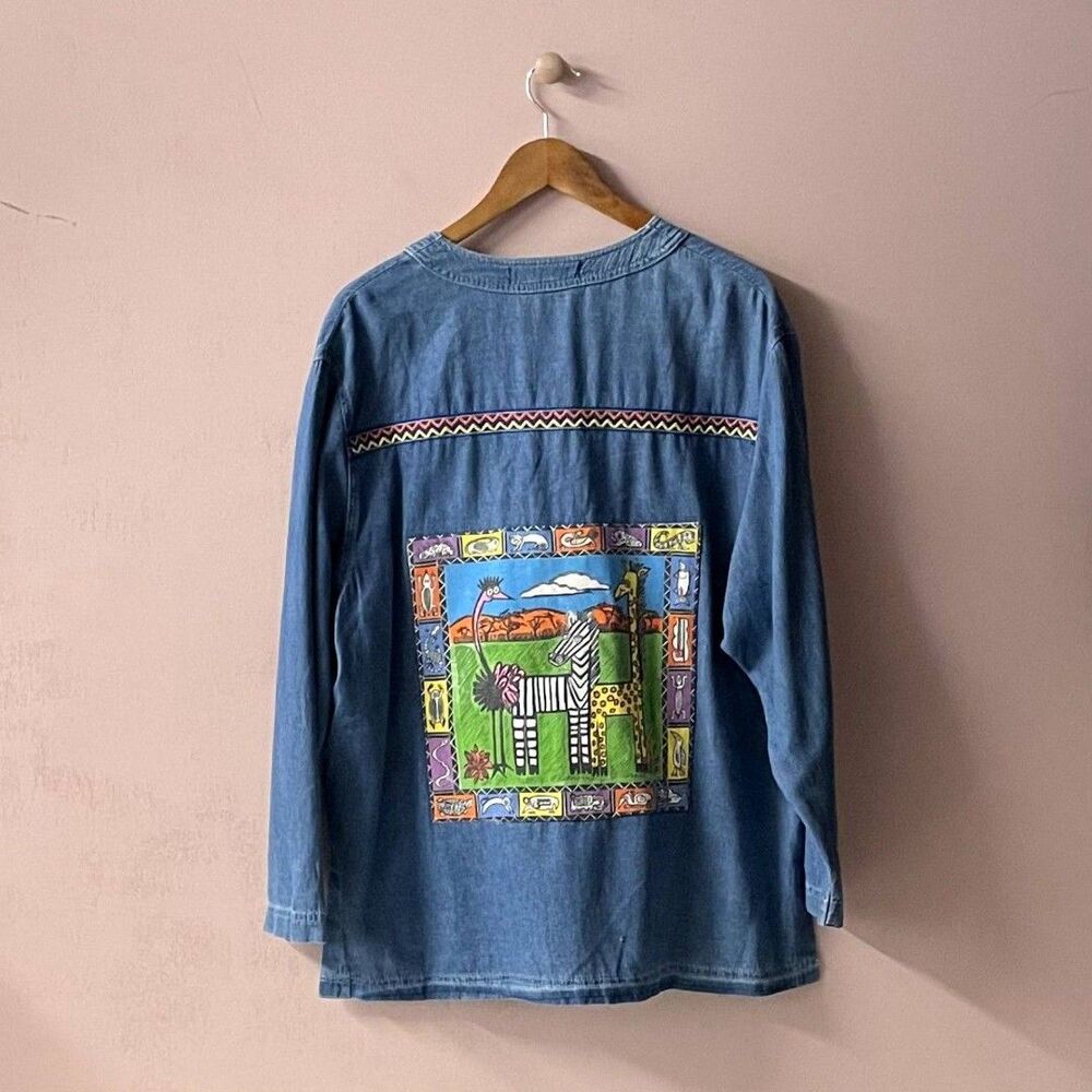 Vintage Blast Cartoon Patch Denim Shirt Jacket EUC Size XL